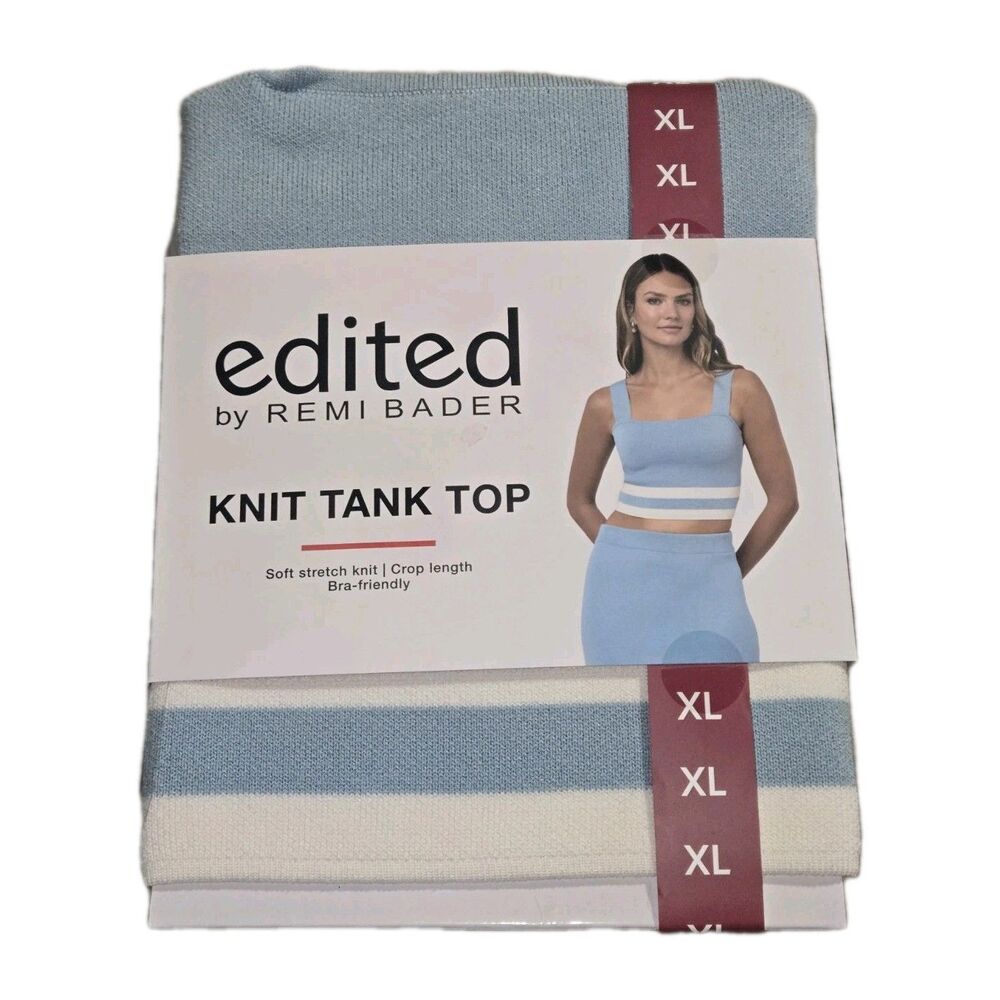 Edited By Remi Bader Cropped Knit Tank Top Stretch Blue Sz Women's XL Crop Top